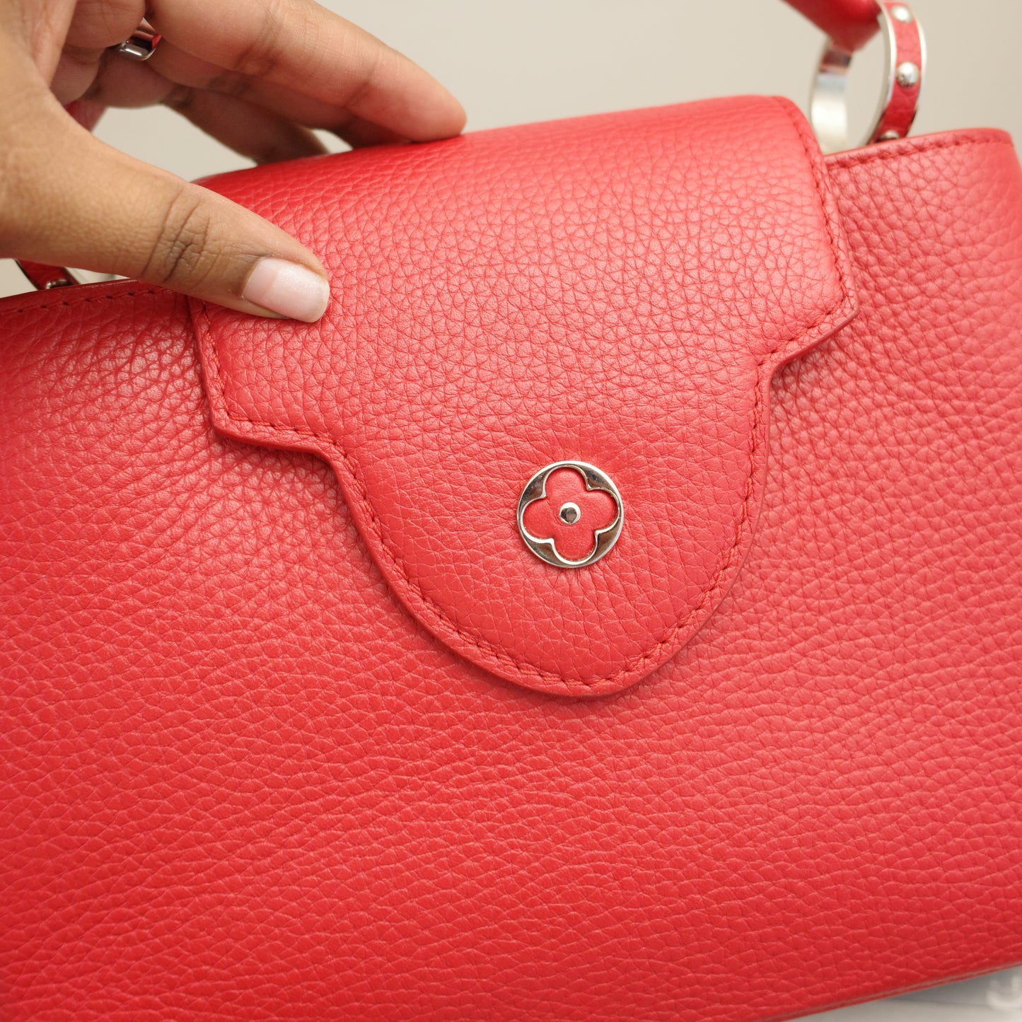 LOUIS VUITTON Red Taurillon Capucines BB