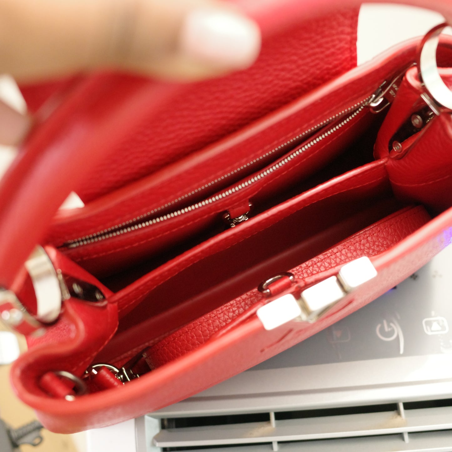 LOUIS VUITTON Red Taurillon Capucines BB