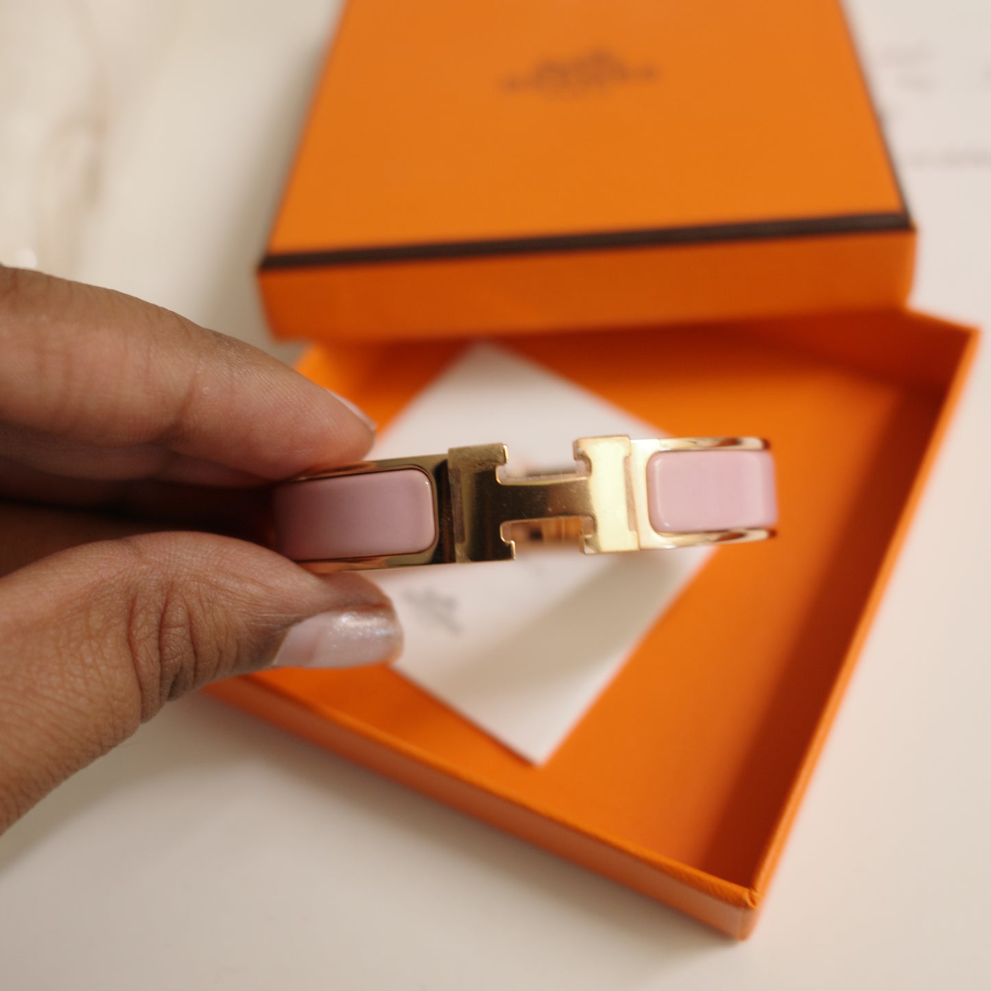 HERMES Clic H Bracelet Pink and Rose Gold