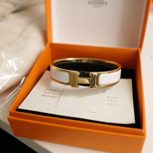 HERMES Clic H Bracelet White and Gold