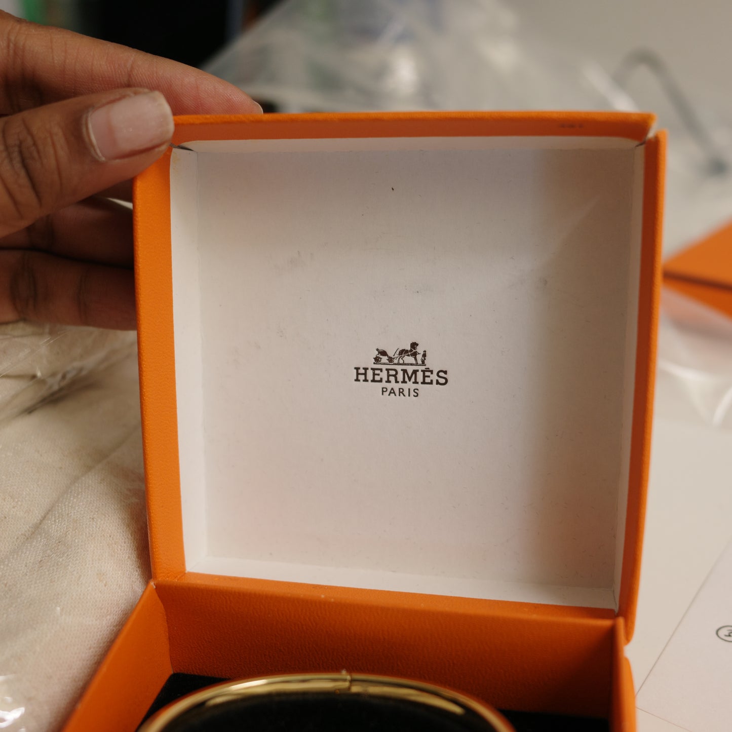 HERMES Clic H Bracelet White and Gold