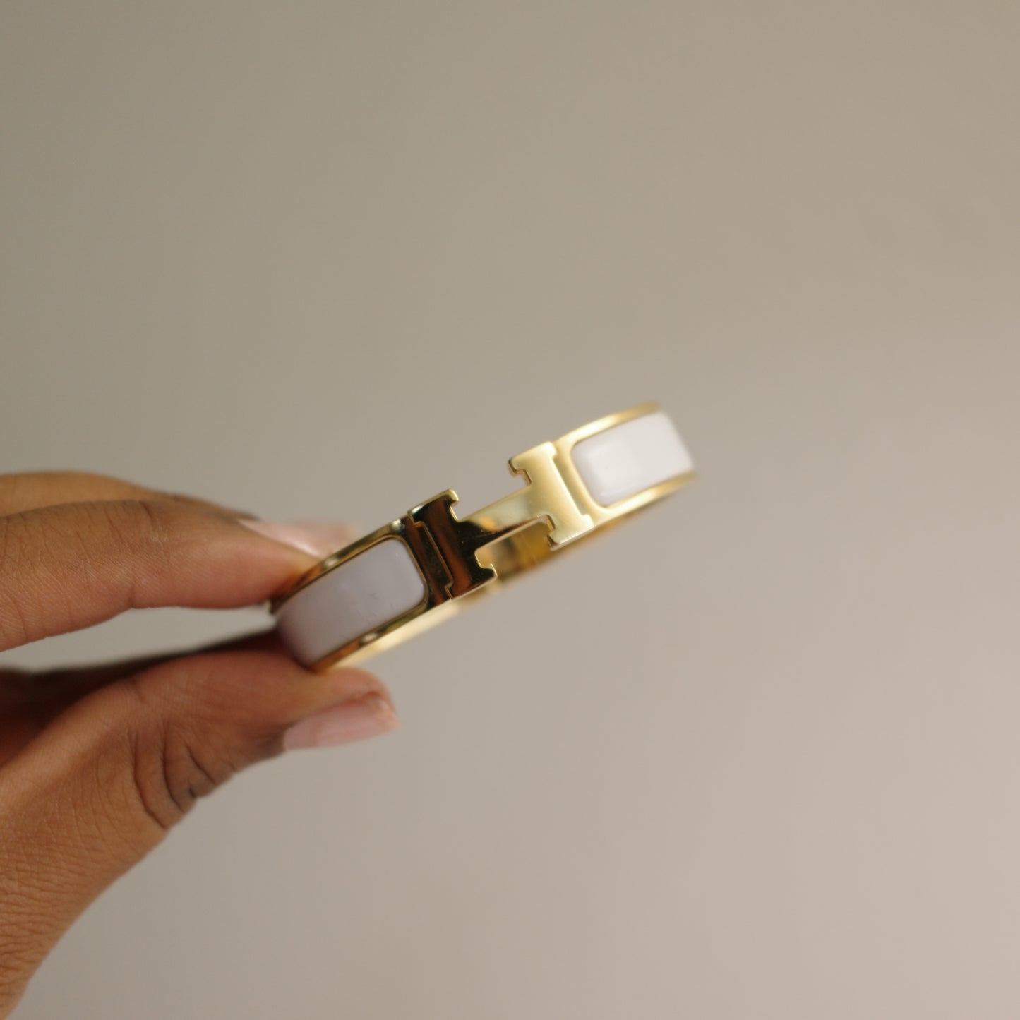 HERMES Clic H Bracelet White and Gold