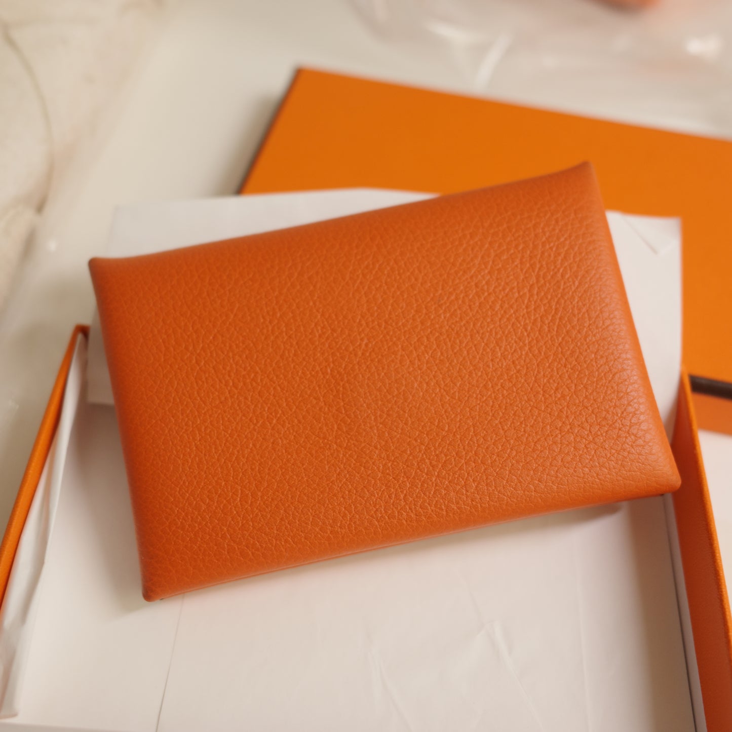 Hermes Calvi Card Case Orange