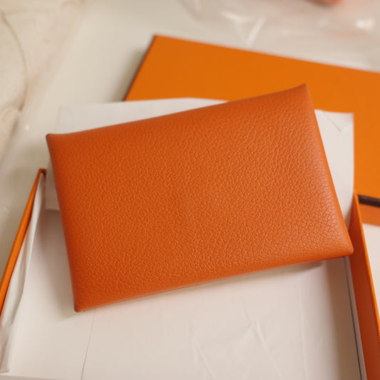 Hermes Calvi Card Case Orange