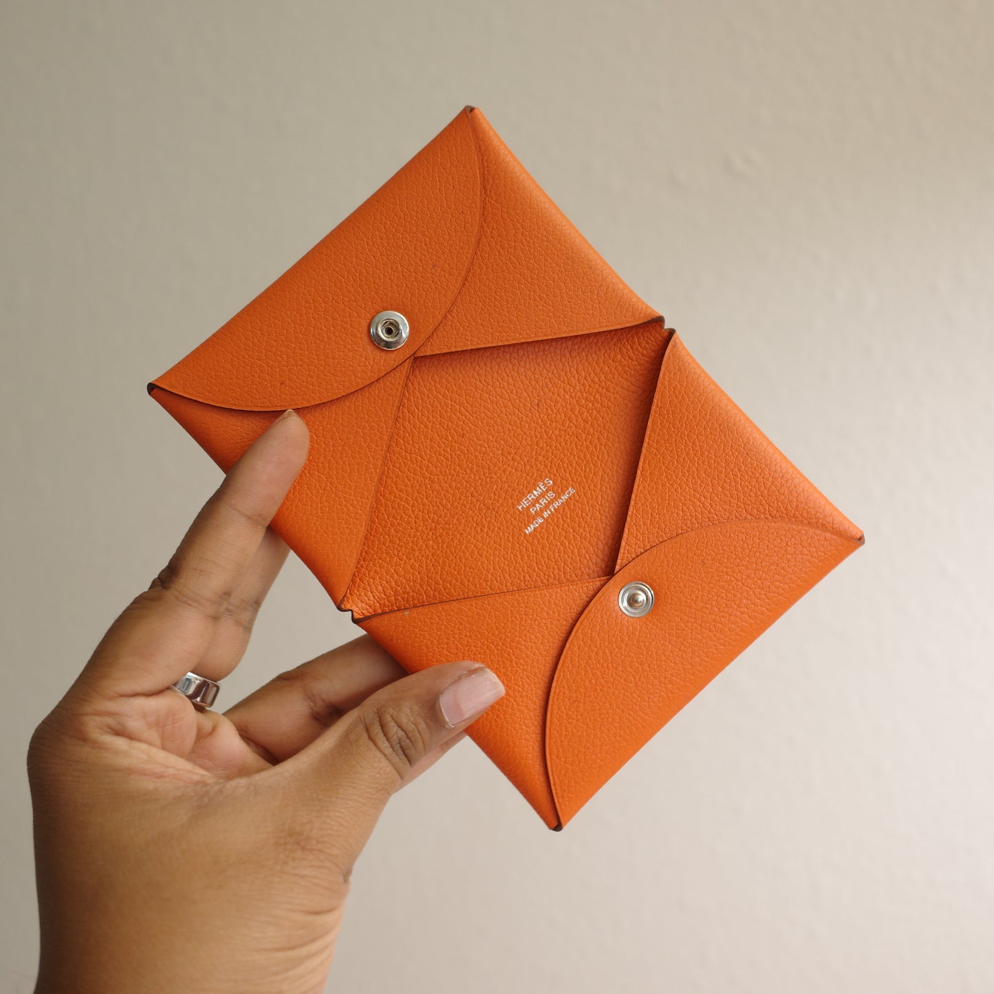 Hermes Calvi Card Case Orange