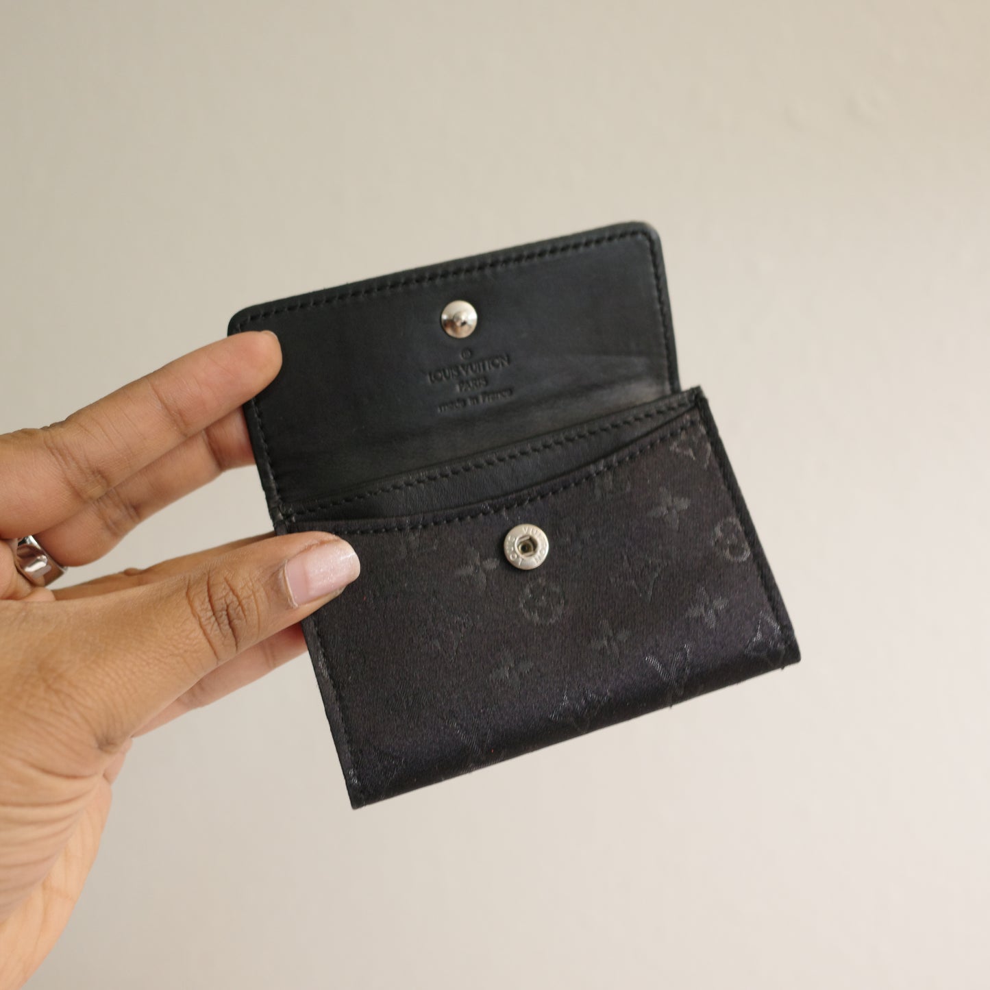 LOUIS VUITTON Black Monogram Satin Card Case Coin Pouch