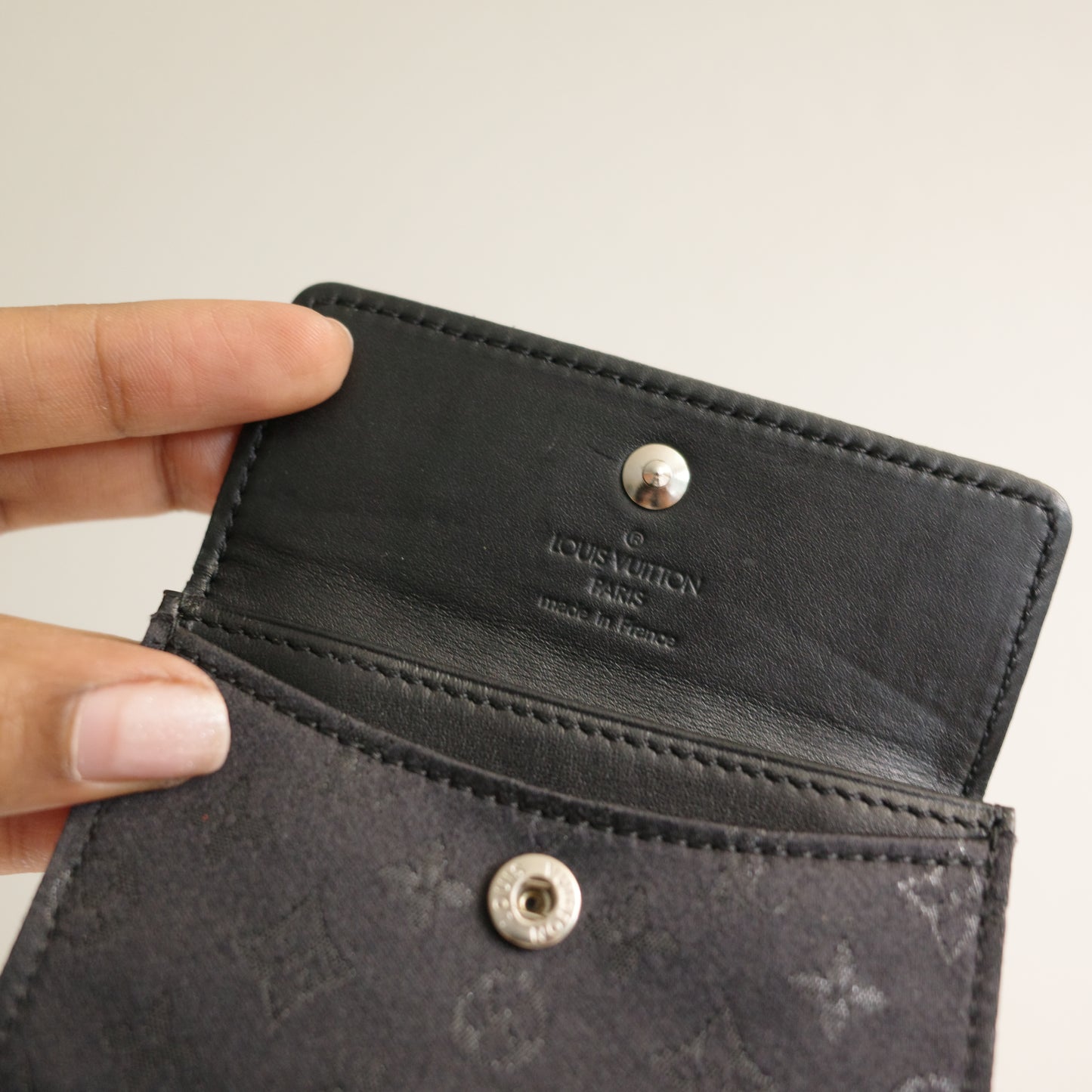 LOUIS VUITTON Black Monogram Satin Card Case Coin Pouch