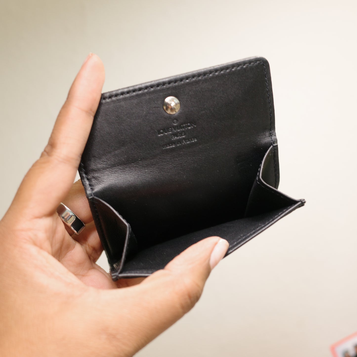 LOUIS VUITTON Black Monogram Satin Card Case Coin Pouch