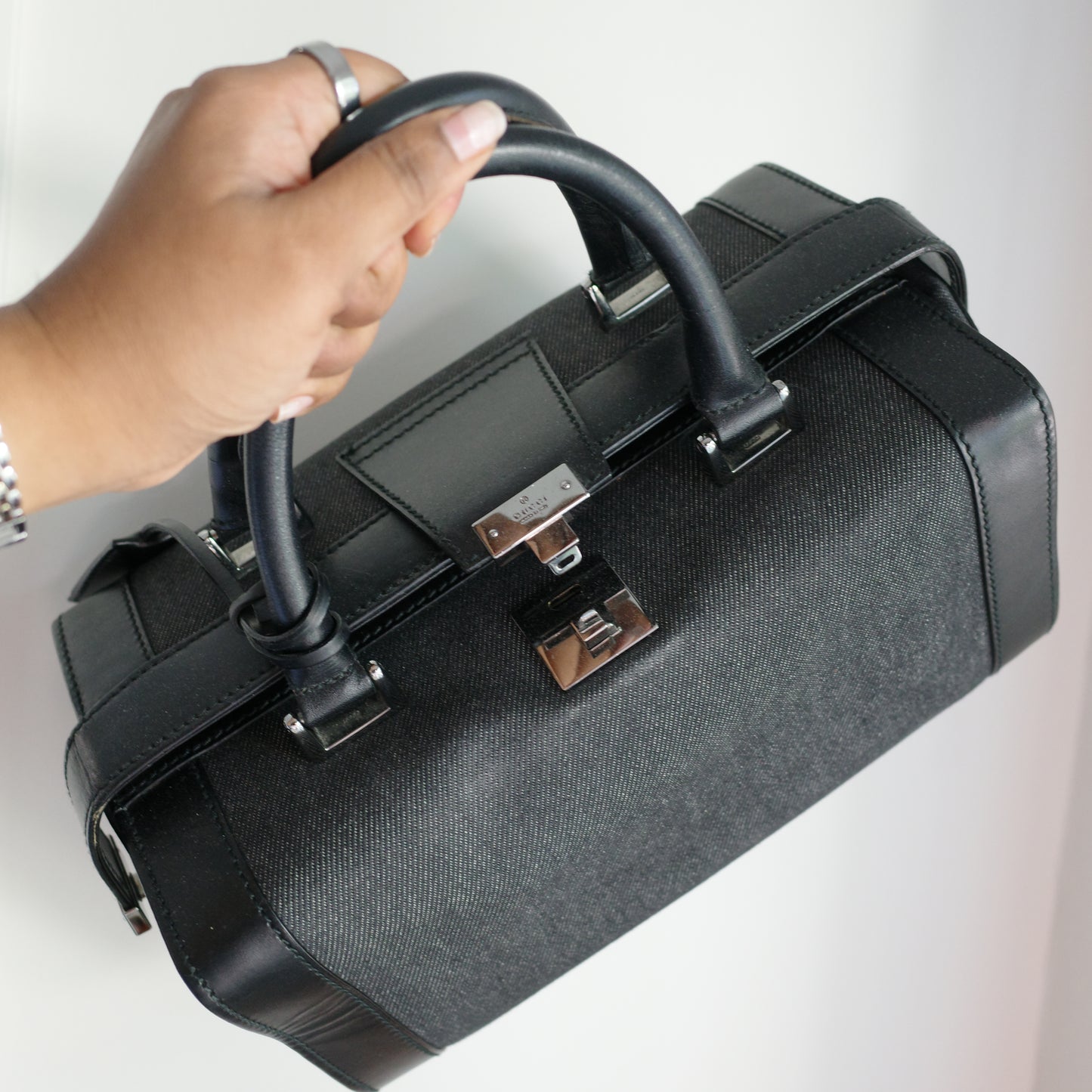 GUCCI Gucci Denim Doctor Trunk Handle Bag