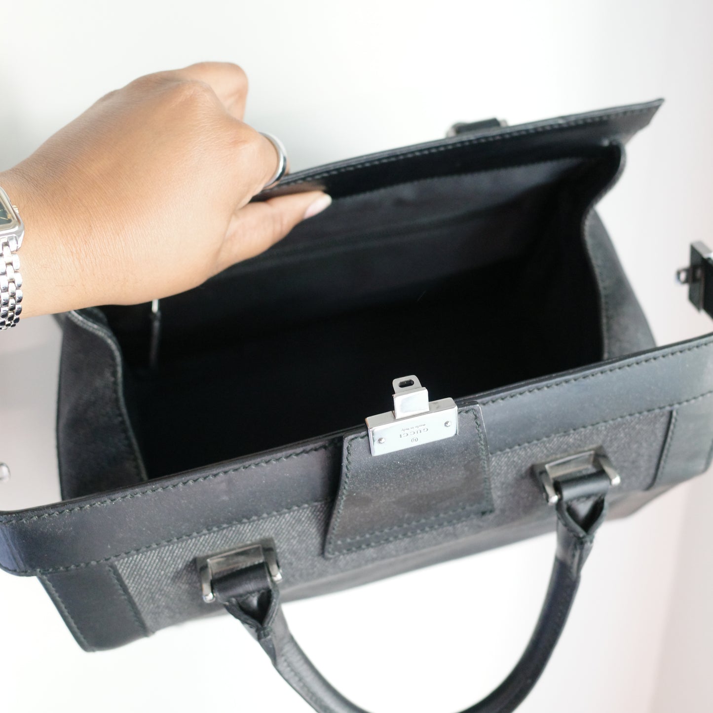 GUCCI Gucci Denim Doctor Trunk Handle Bag