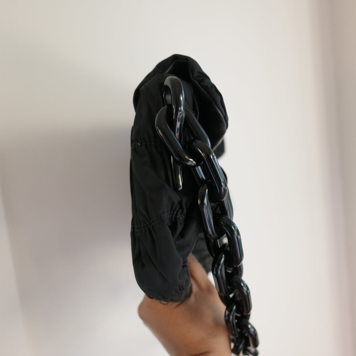 PRADA Gaufre Chain Flap Black Nylon Shoulder Bag