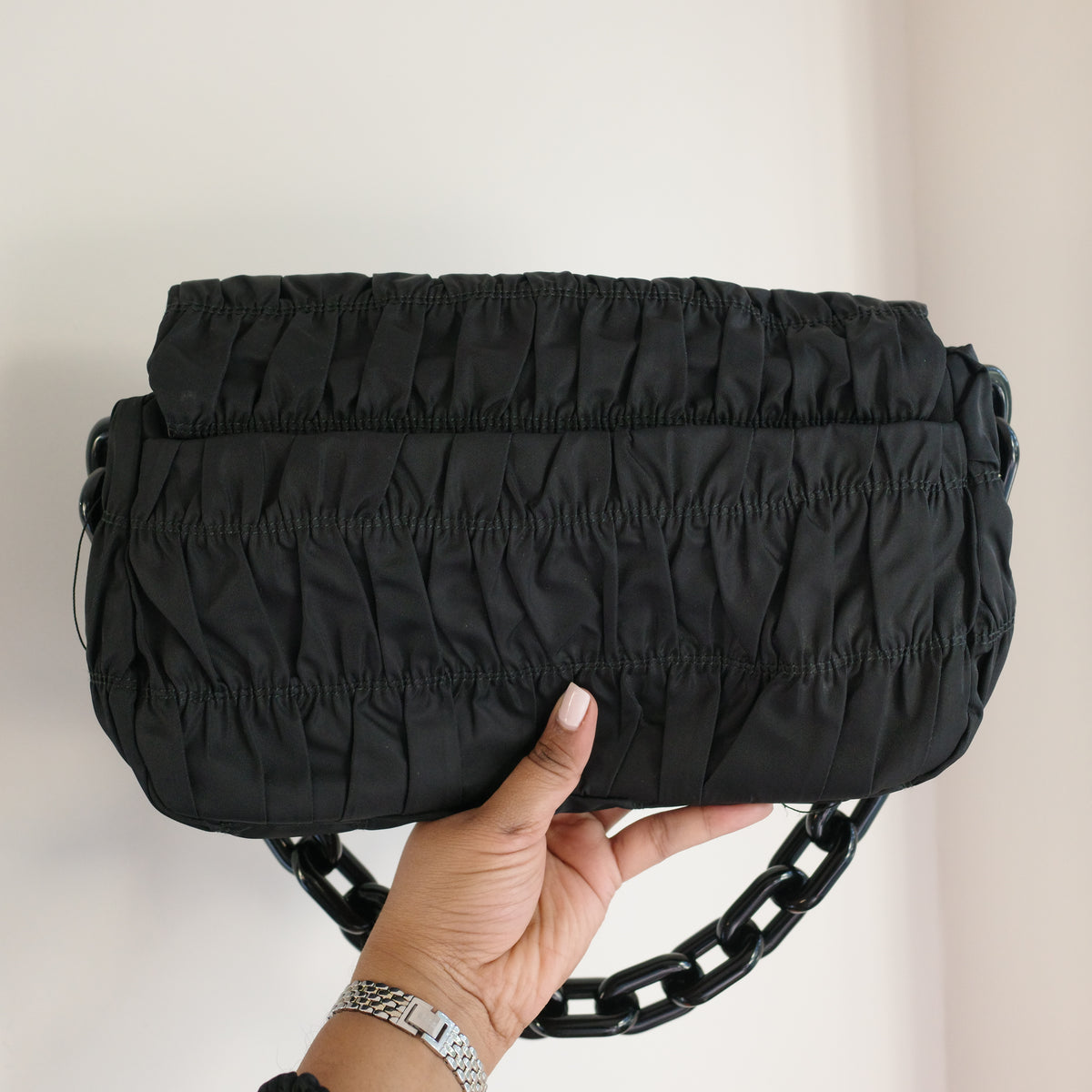 PRADA Gaufre Chain Flap Black Nylon Shoulder Bag