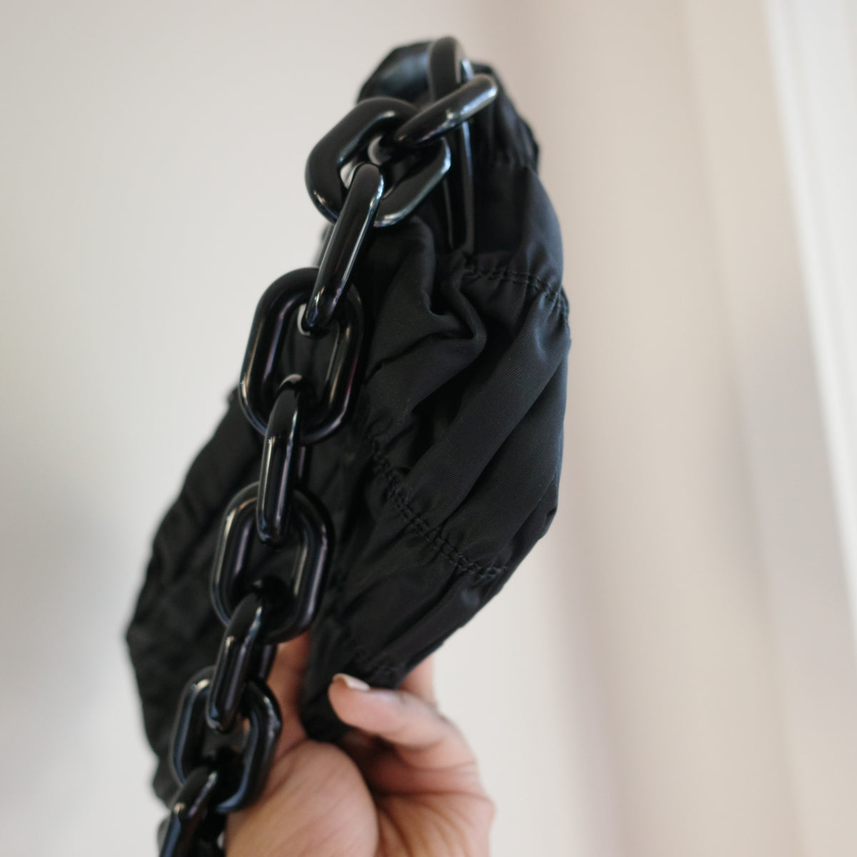 PRADA Gaufre Chain Flap Black Nylon Shoulder Bag