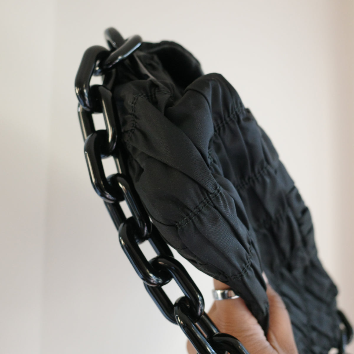 PRADA Gaufre Chain Flap Black Nylon Shoulder Bag