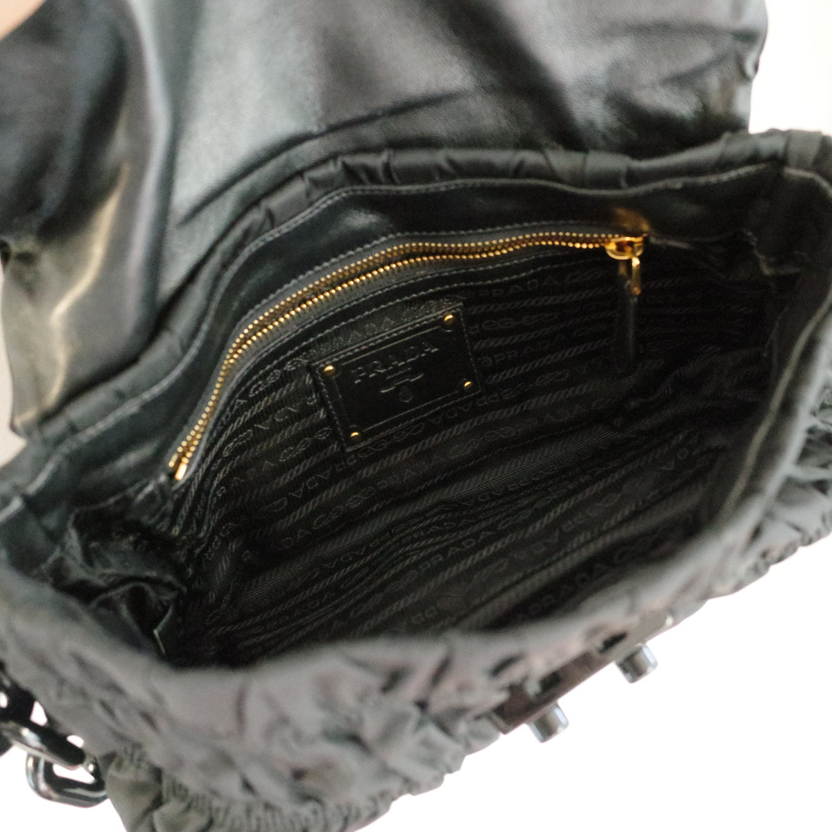 PRADA Gaufre Chain Flap Black Nylon Shoulder Bag