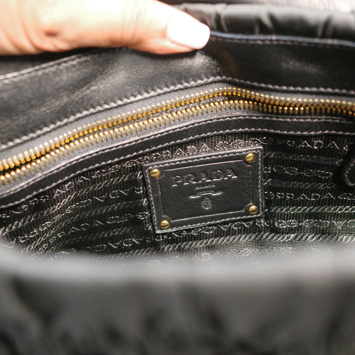 PRADA Gaufre Chain Flap Black Nylon Shoulder Bag