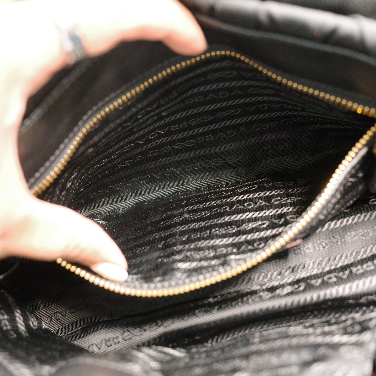 PRADA Gaufre Chain Flap Black Nylon Shoulder Bag