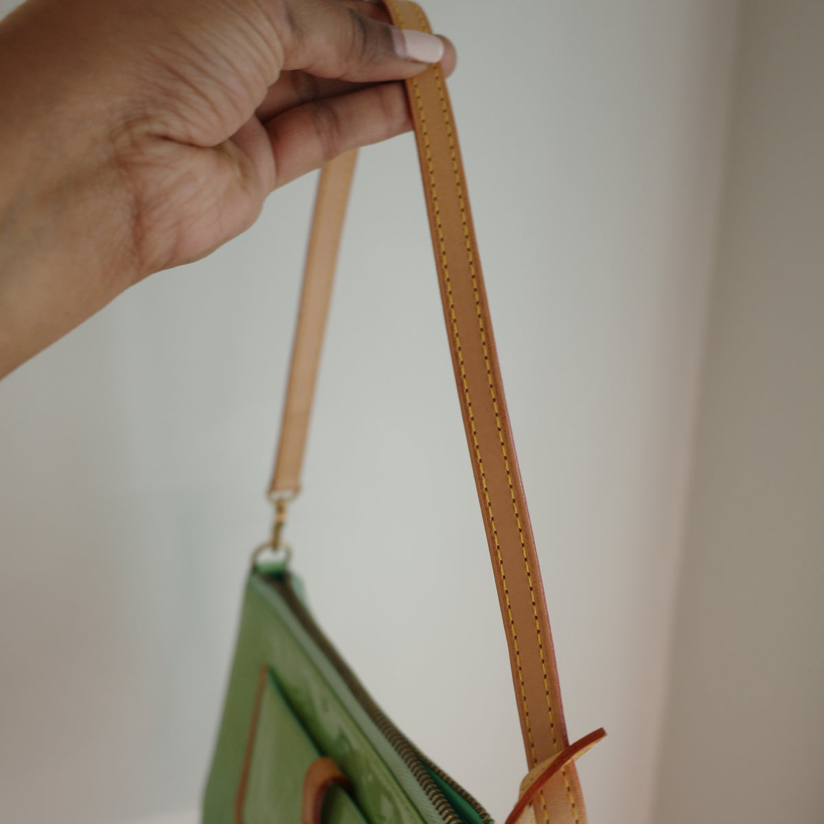 LOUIS VUITTON Green Vernis Mallory Square Bag
