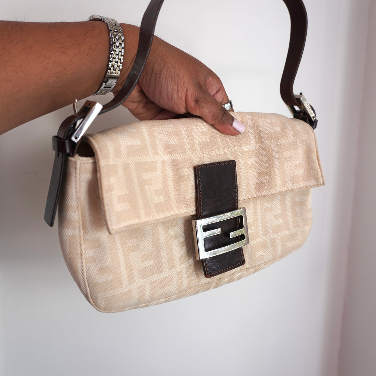FENDI Canvas Beige Baguette