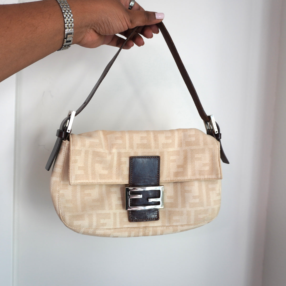 FENDI Canvas Beige Baguette