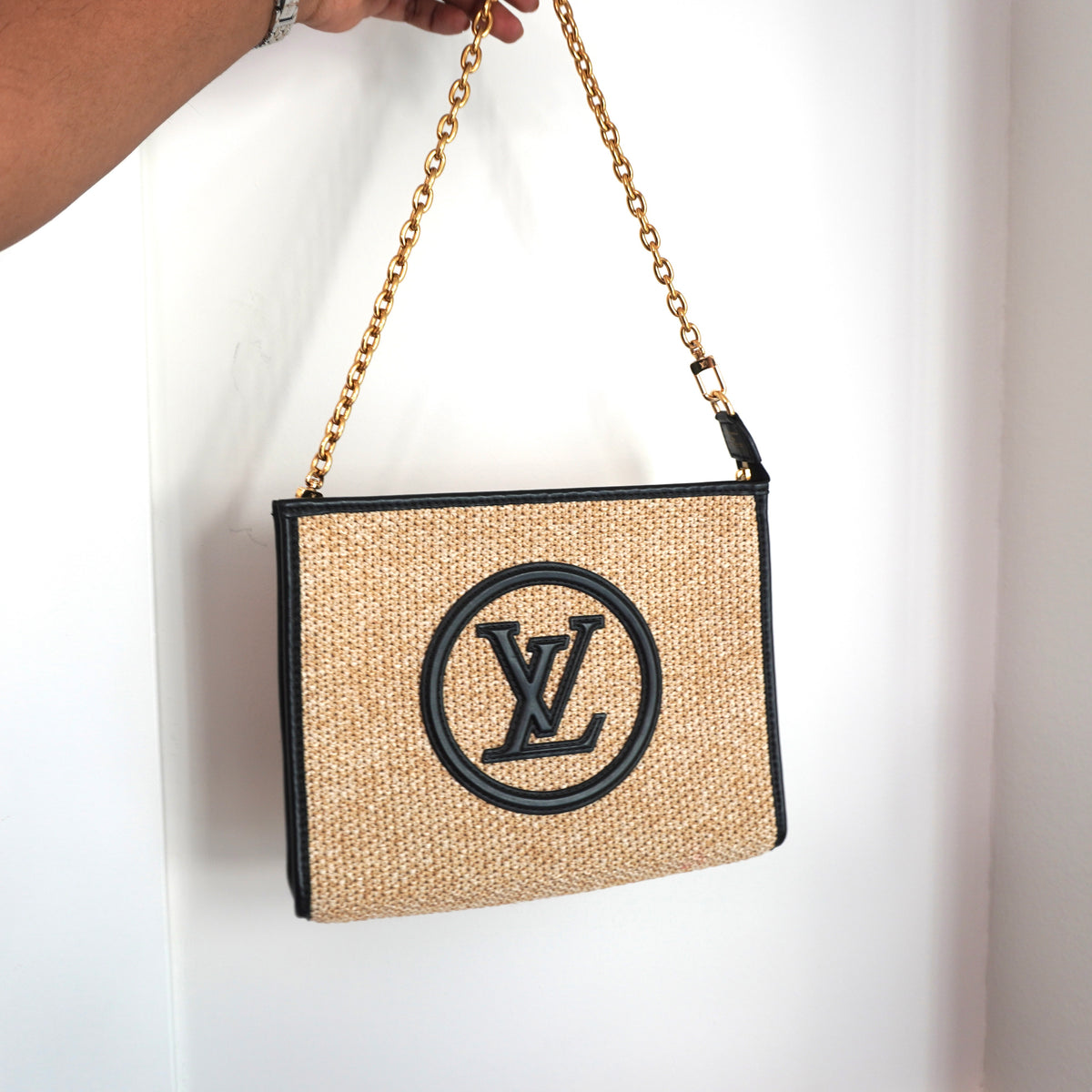 LOUIS VUITTON Raffia & Black Leather Toiletry 26 Pouch on Chain