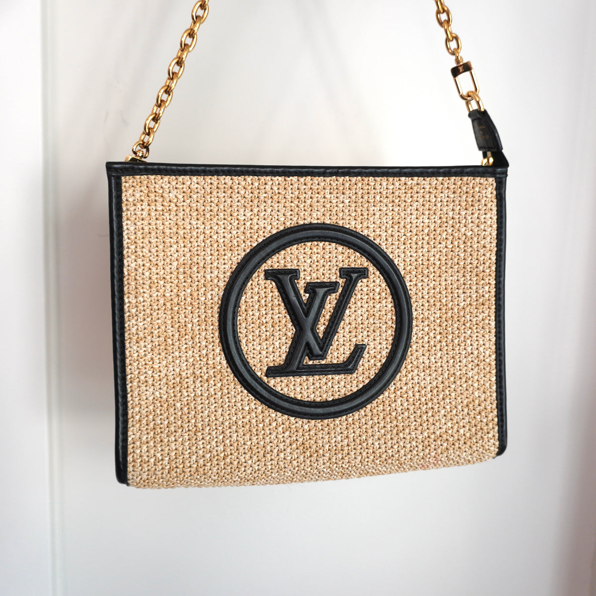 LOUIS VUITTON Raffia & Black Leather Toiletry 26 Pouch on Chain
