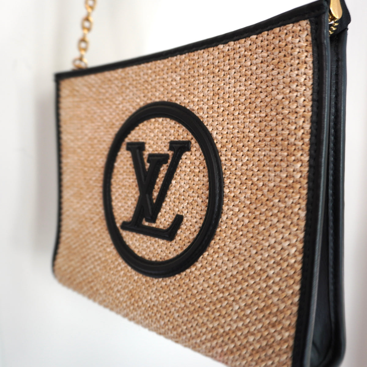 LOUIS VUITTON Raffia & Black Leather Toiletry 26 Pouch on Chain