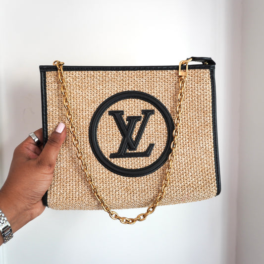 LOUIS VUITTON Raffia & Black Leather Toiletry 26 Pouch on Chain