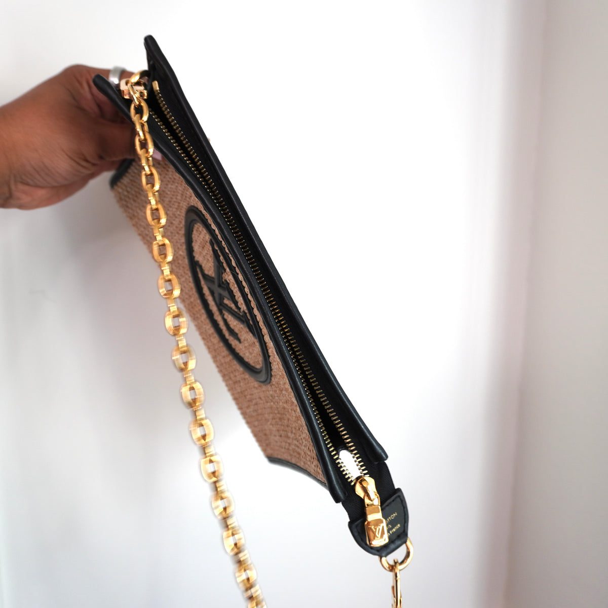 LOUIS VUITTON Raffia & Black Leather Toiletry 26 Pouch on Chain