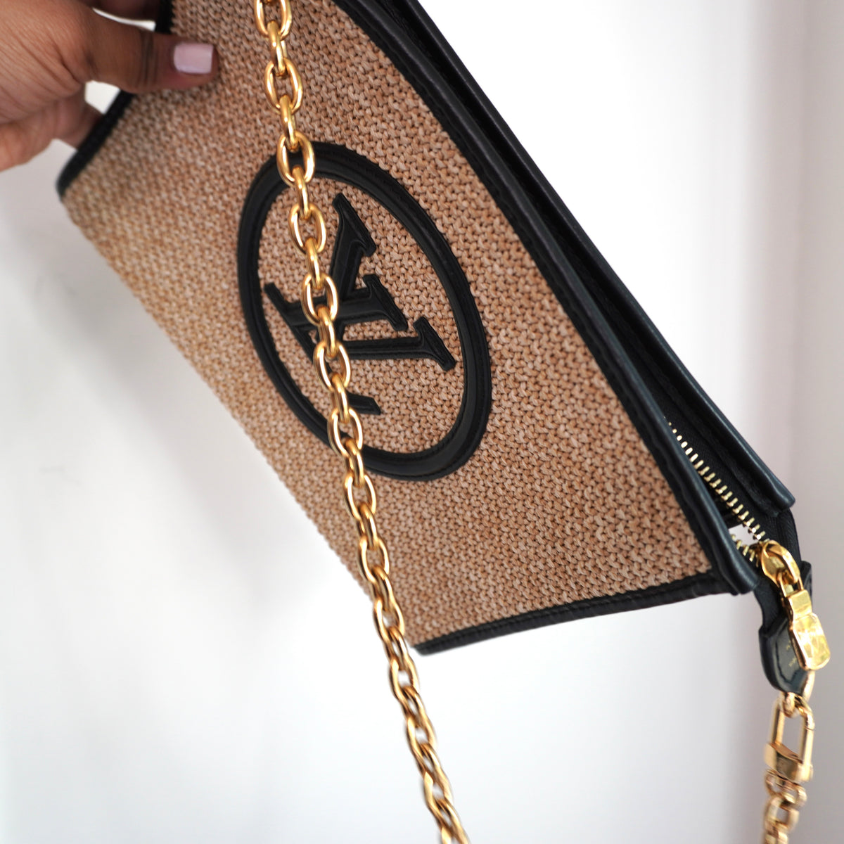 LOUIS VUITTON Raffia & Black Leather Toiletry 26 Pouch on Chain