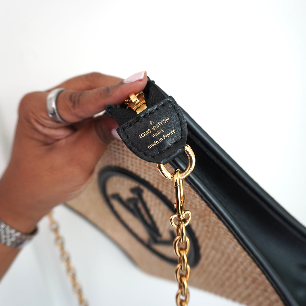 LOUIS VUITTON Raffia & Black Leather Toiletry 26 Pouch on Chain