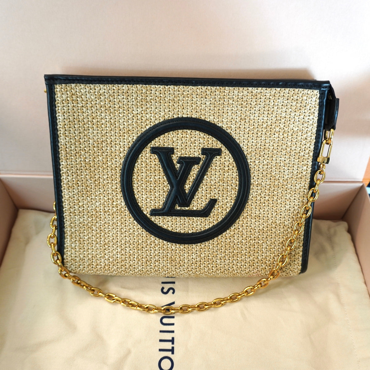 LOUIS VUITTON Raffia & Black Leather Toiletry 26 Pouch on Chain