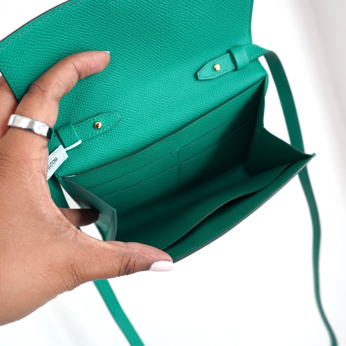HERMES Clic 16 Green Epsom Wallet on Strap Z Stamp