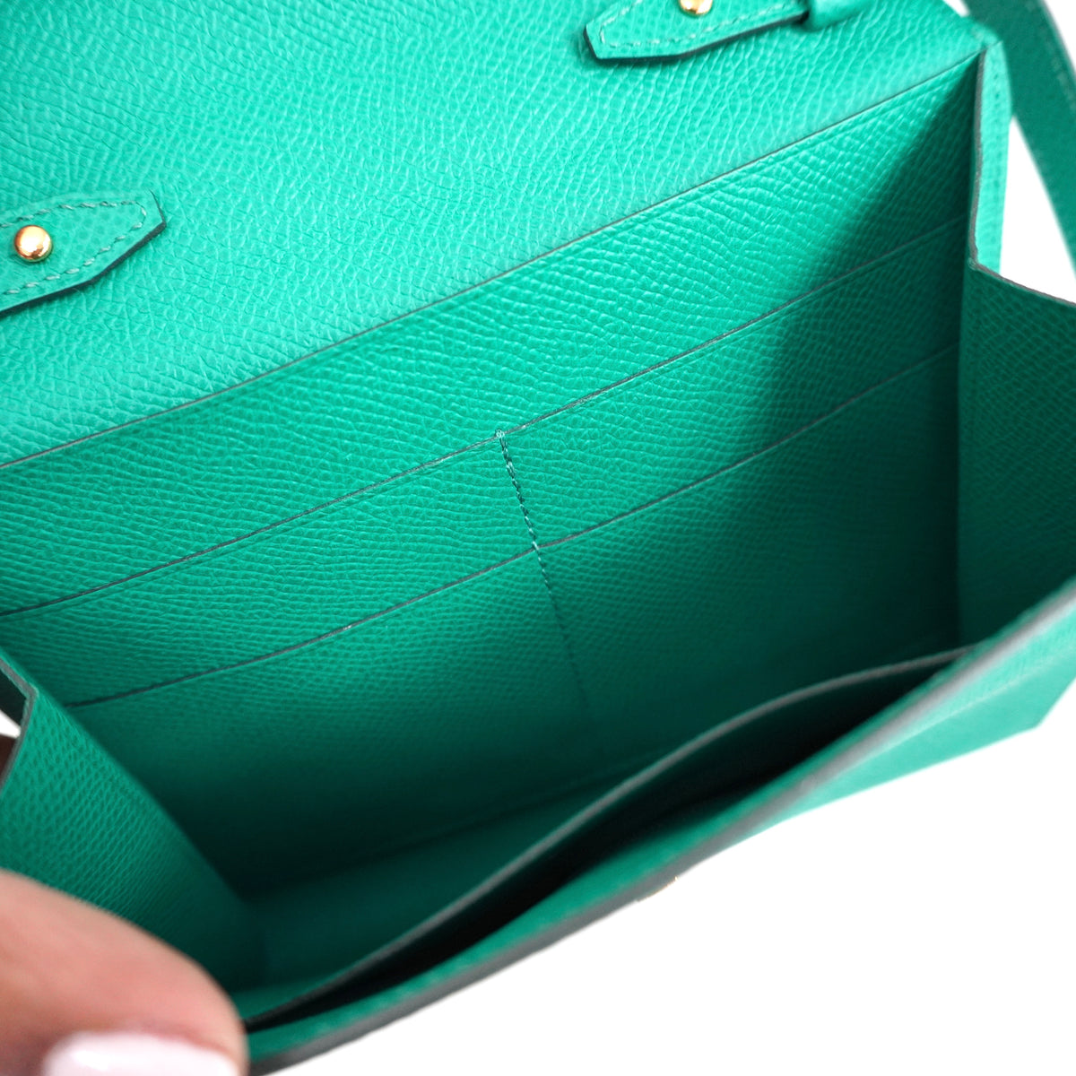 HERMES Clic 16 Green Epsom Wallet on Strap Z Stamp