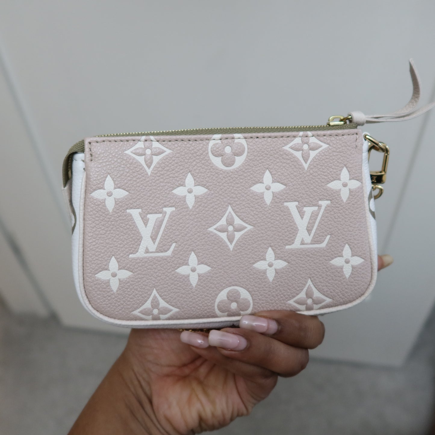 LOUIS VUITTON Khaki Beige Bicolor Empreinte Mini Pochette