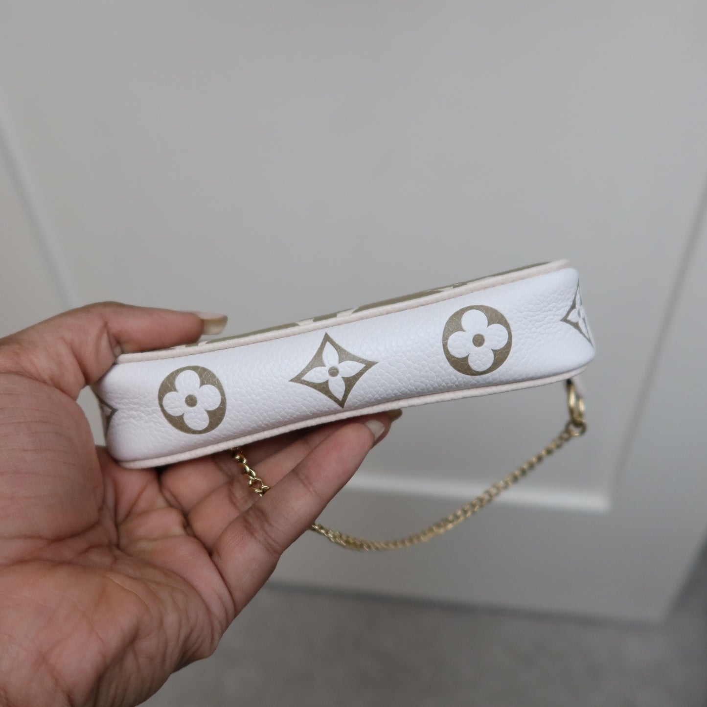 LOUIS VUITTON Khaki Beige Bicolor Empreinte Mini Pochette