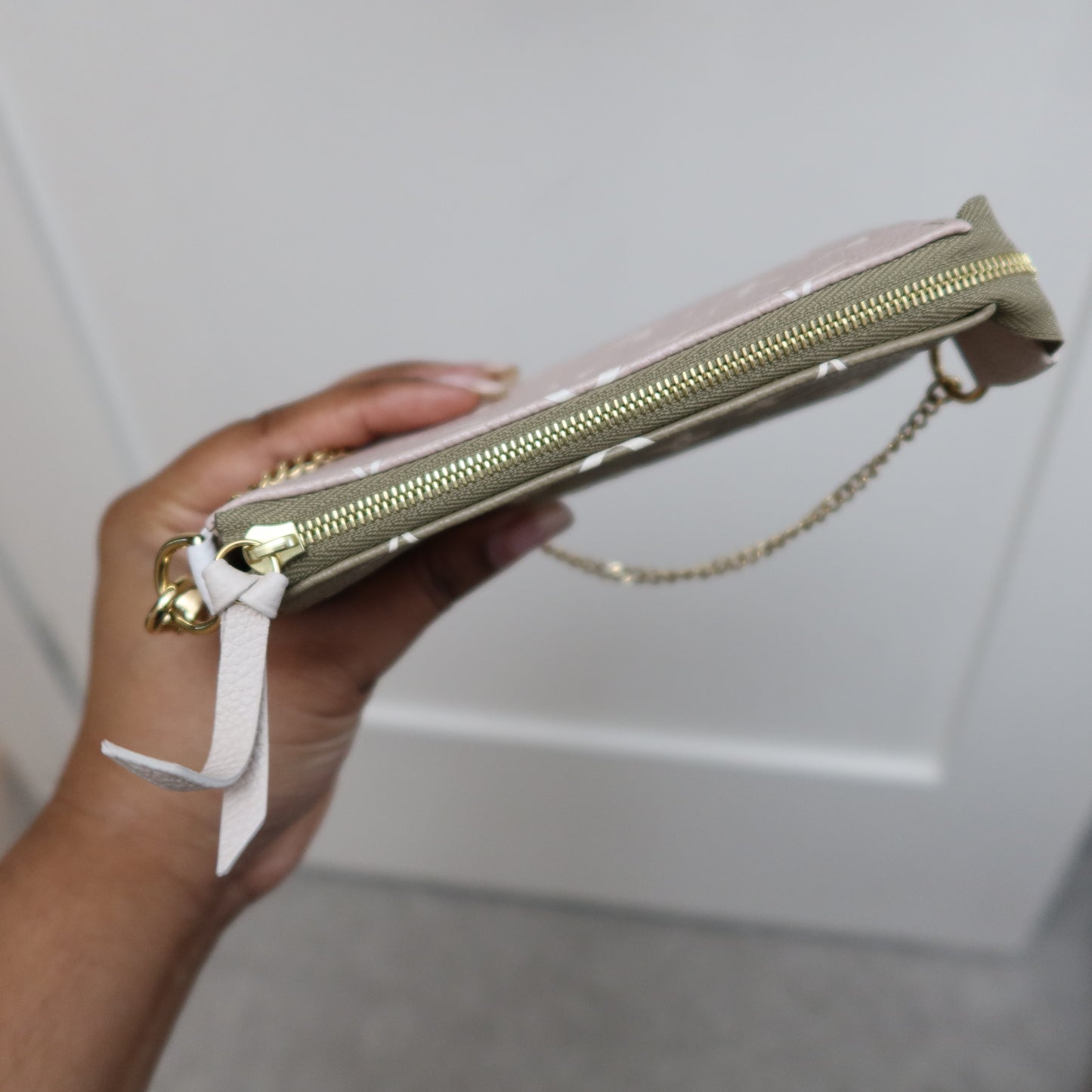 LOUIS VUITTON Khaki Beige Bicolor Empreinte Mini Pochette