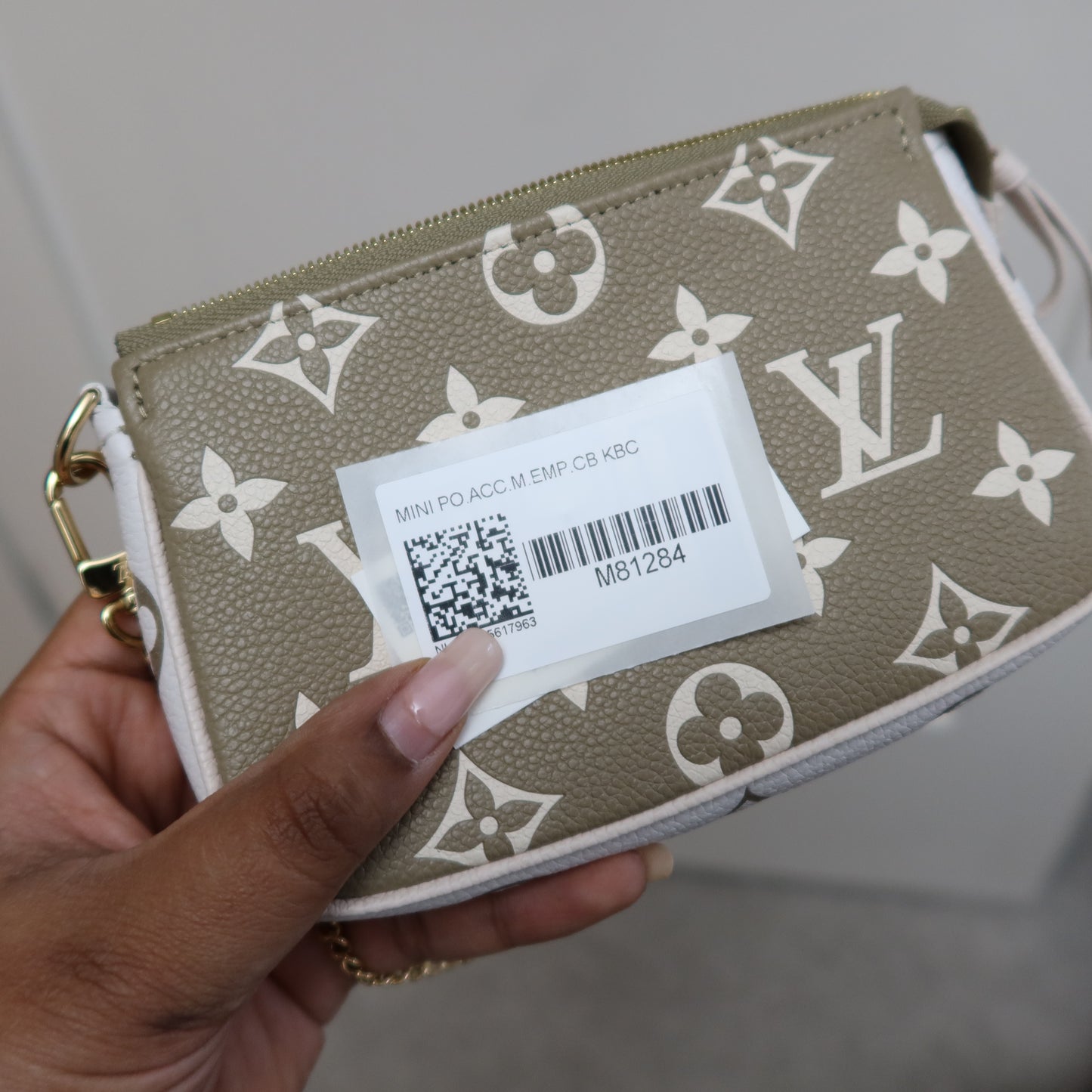 LOUIS VUITTON Khaki Beige Bicolor Empreinte Mini Pochette