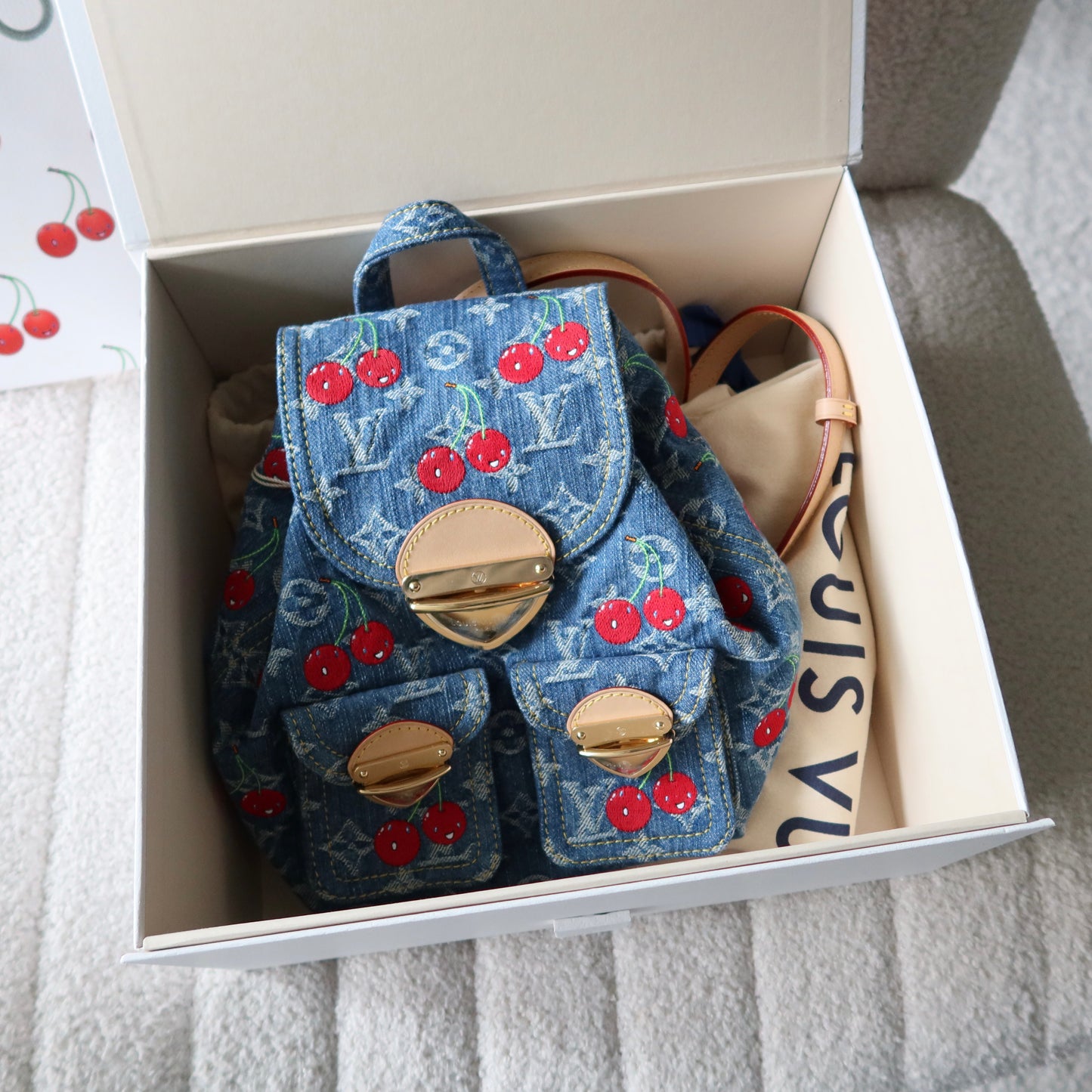 LOUIS VUITTON Murakami Cherries Denim Venice Backpack NM