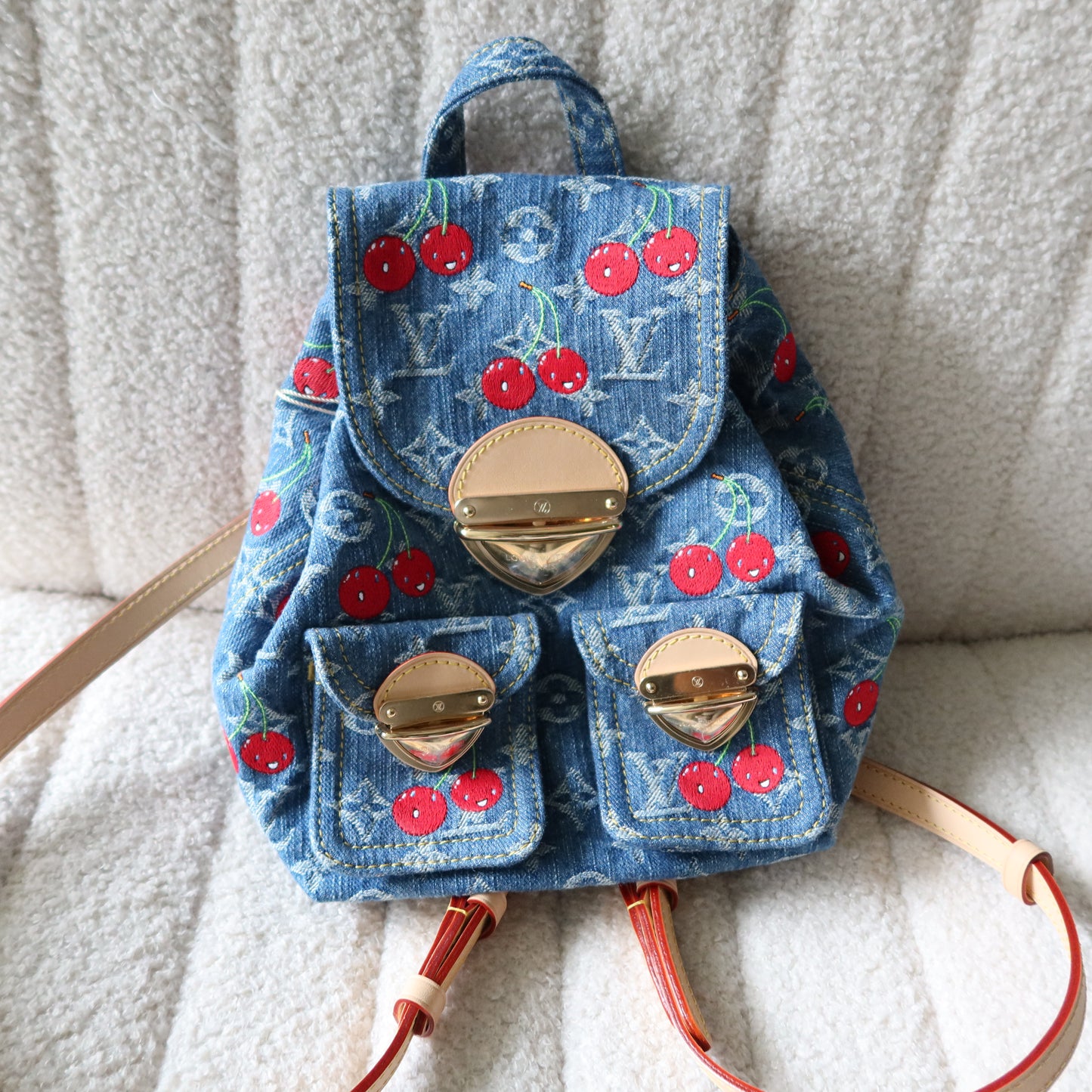 LOUIS VUITTON Murakami Cherries Denim Venice Backpack NM