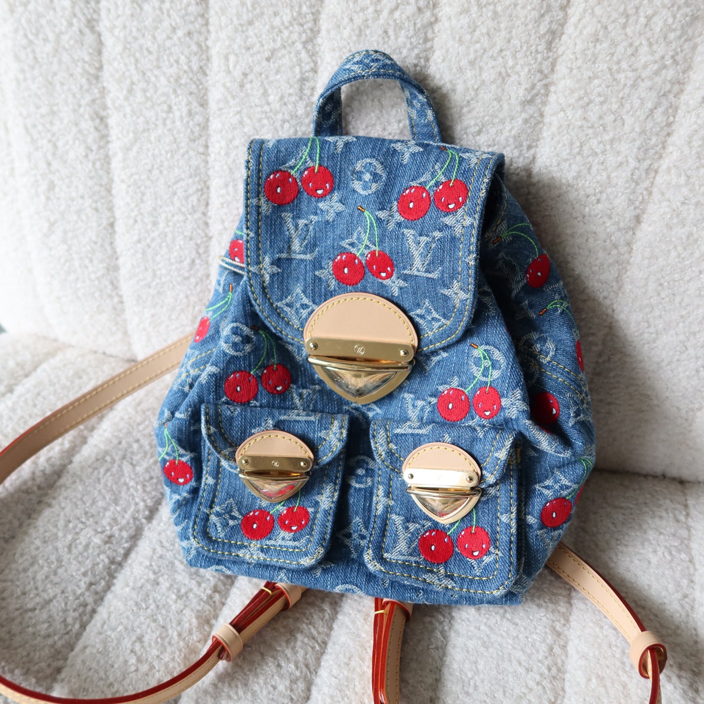 LOUIS VUITTON Murakami Cherries Denim Venice Backpack NM