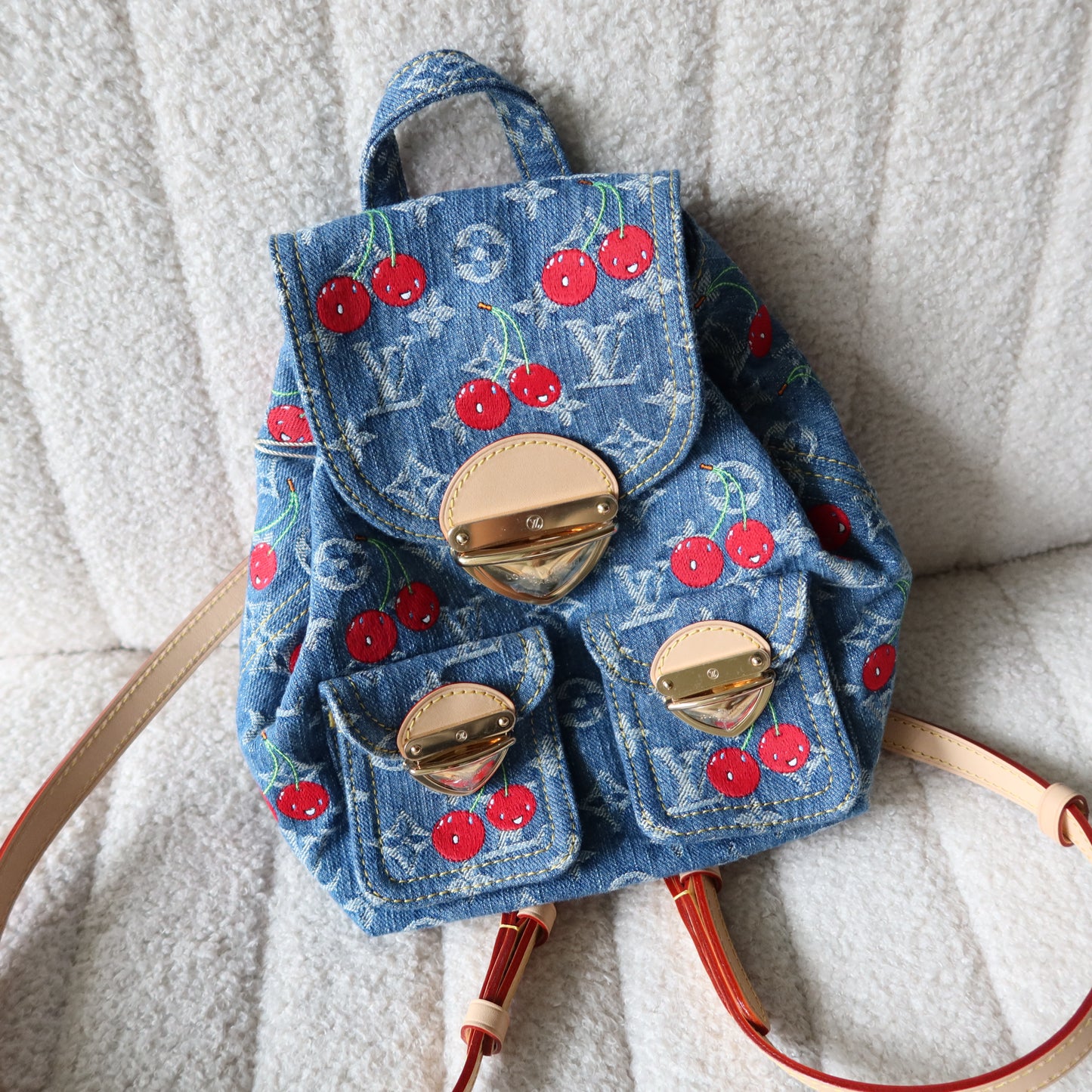 LOUIS VUITTON Murakami Cherries Denim Venice Backpack NM