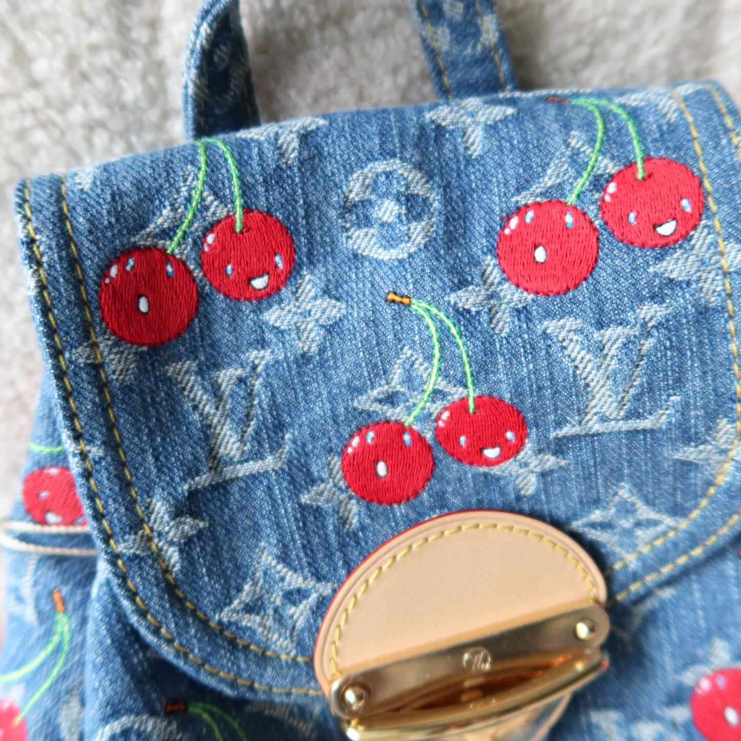 LOUIS VUITTON Murakami Cherries Denim Venice Backpack NM