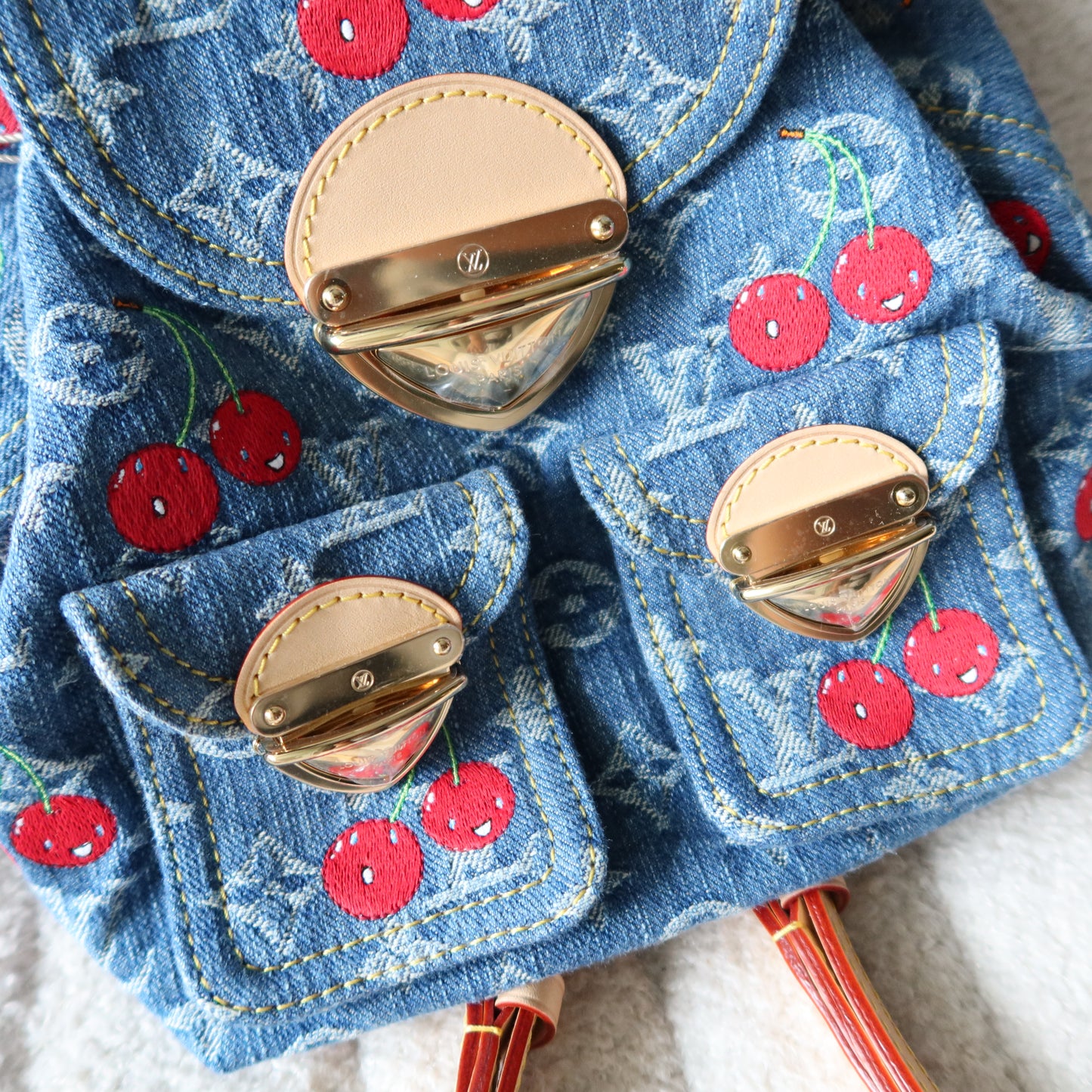 LOUIS VUITTON Murakami Cherries Denim Venice Backpack NM