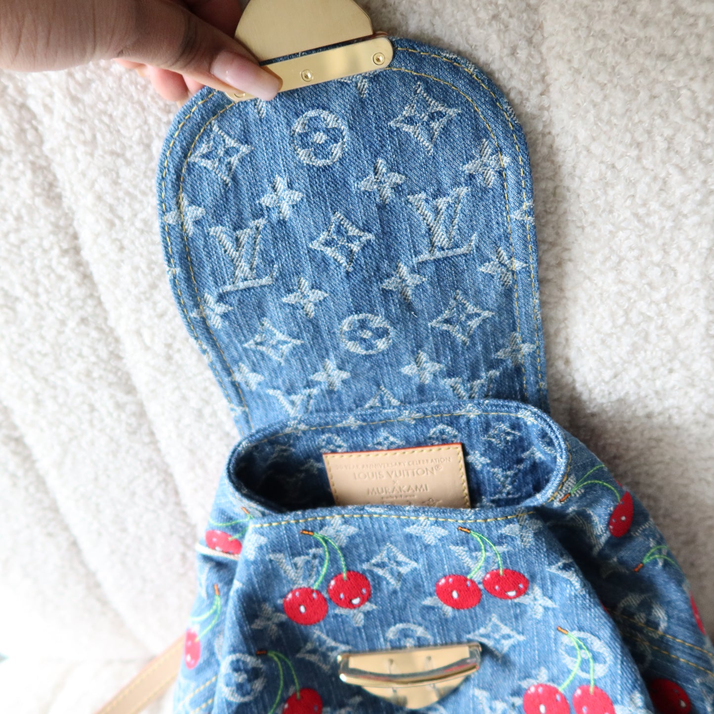 LOUIS VUITTON Murakami Cherries Denim Venice Backpack NM