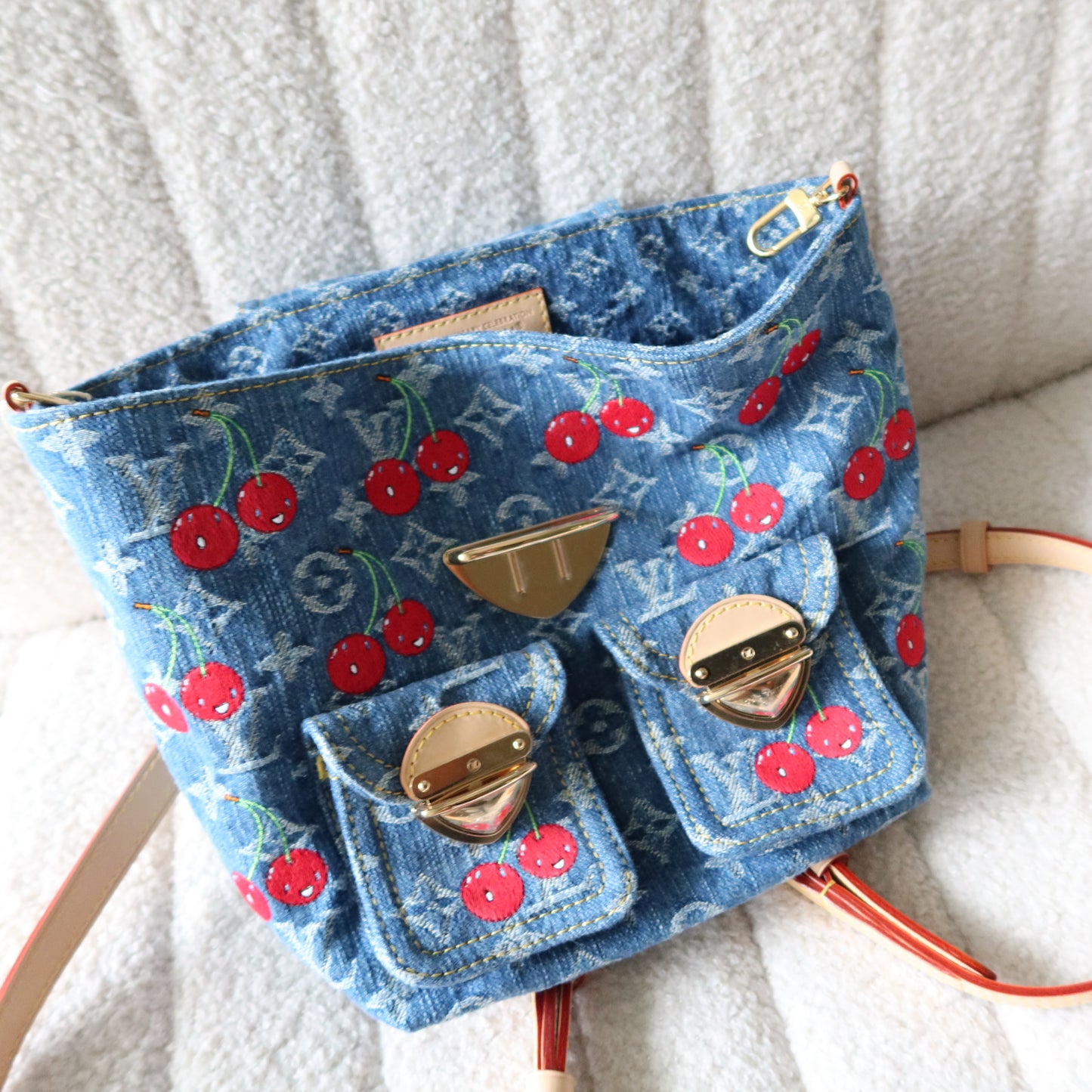 LOUIS VUITTON Murakami Cherries Denim Venice Backpack NM
