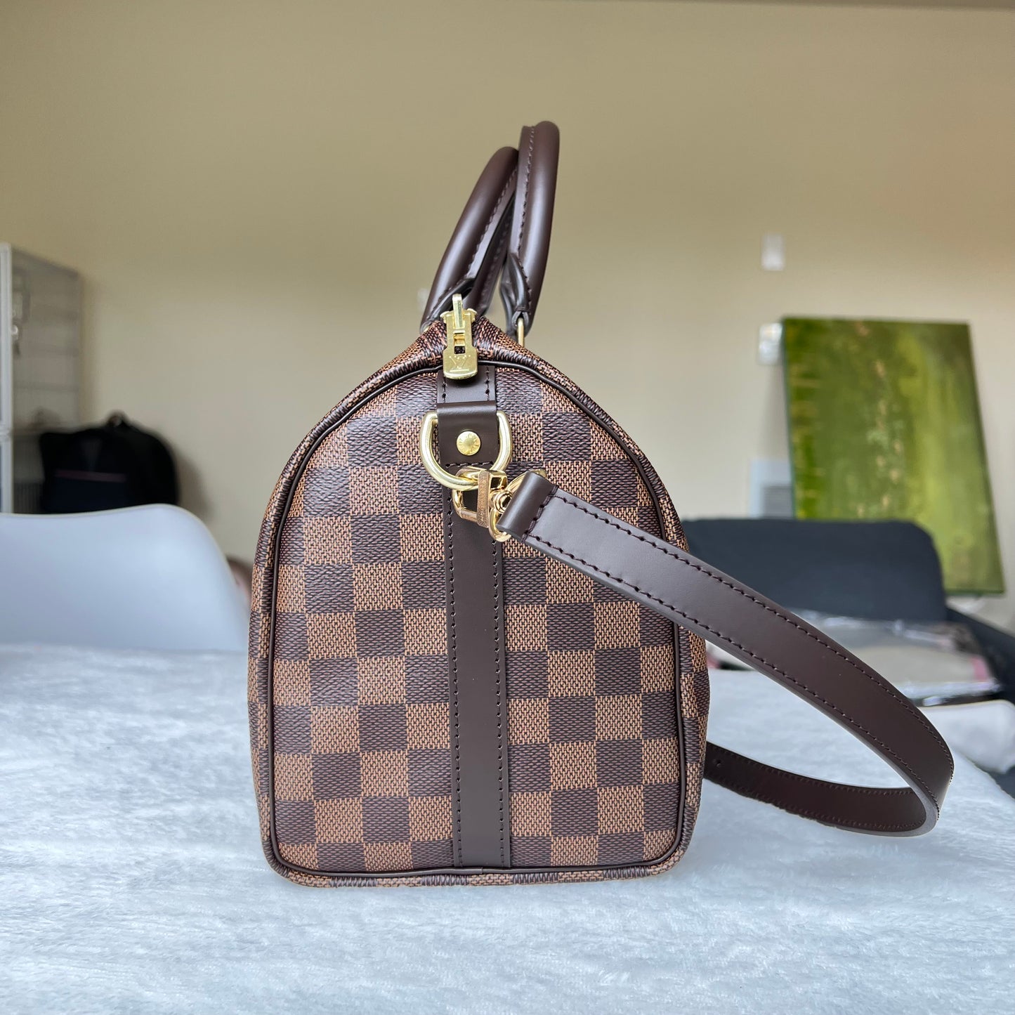 LOUIS VUITTON Damier Ebene Speedy Bandoliere 25