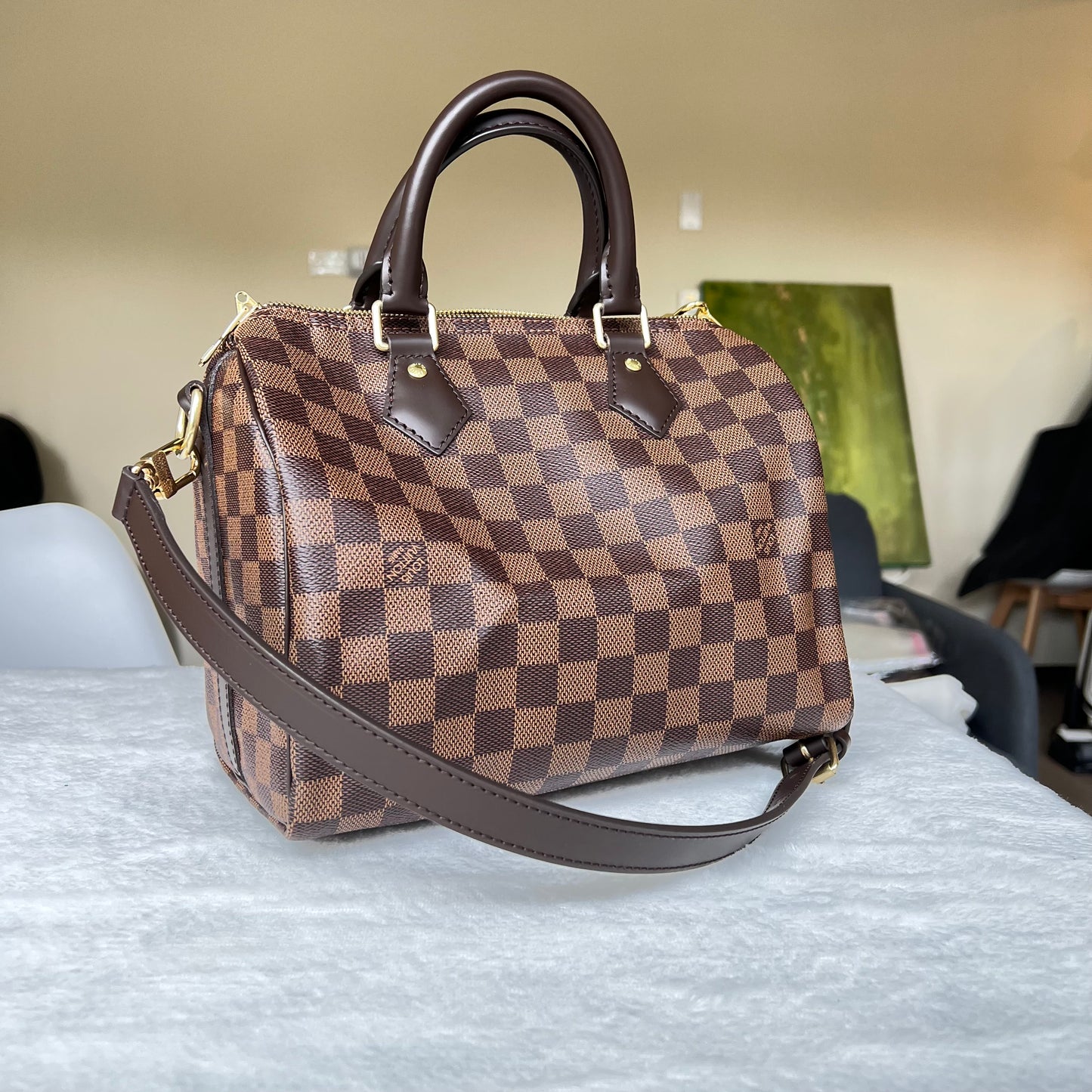 LOUIS VUITTON Damier Ebene Speedy Bandoliere 25