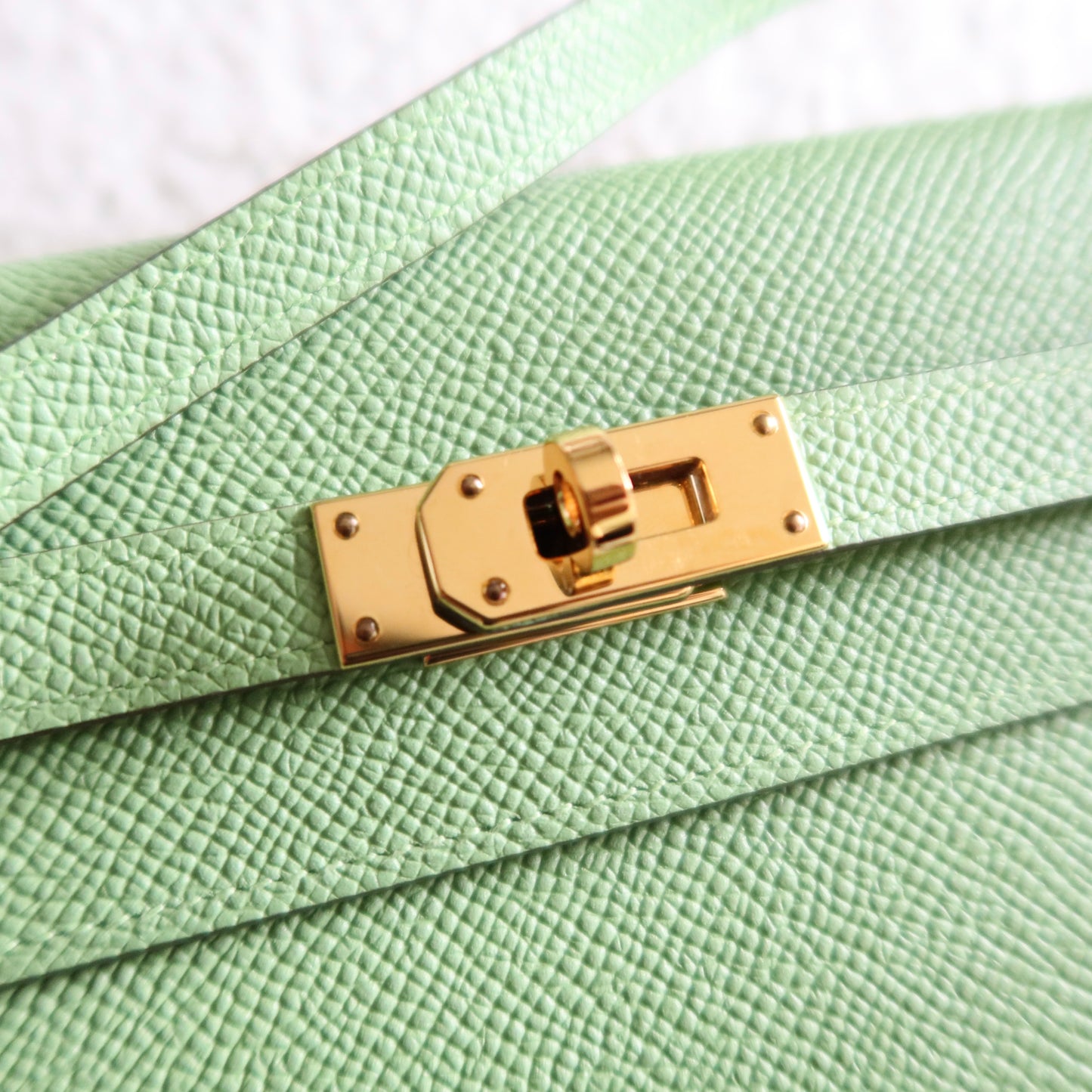 HERMES Kelly To Go Wallet on Strap Epsom Leather Verso Green and Blue GHW