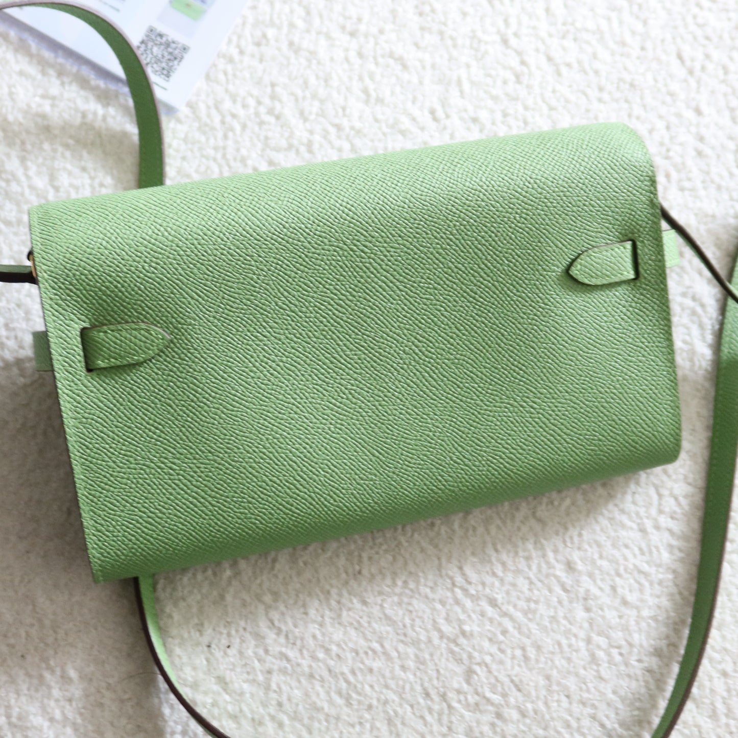 HERMES Kelly To Go Wallet on Strap Epsom Leather Verso Green and Blue GHW